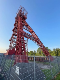 Historic red headframe historic red winding tower of Bonifacius colliery coal mine in today's Kray