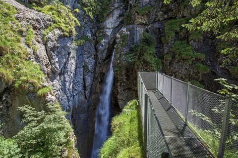 Dietersbach waterfall with viewing platform, Hölltobel, between Gerstruben and Gottenried, near
