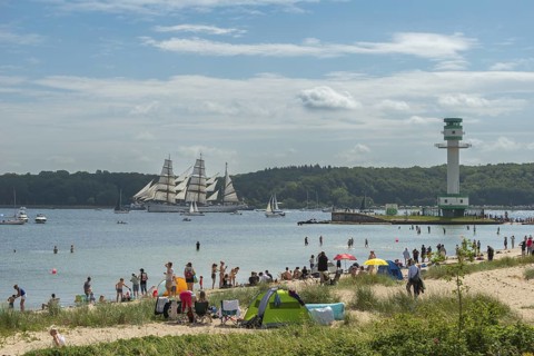 Windjammer parade 2025 on the Kiel Fjord at the end of Kiel Week, tall ships, three-master, sail