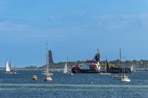 Windjammer parade 2025 on the Kiel Fjord at the end of the Kiel Week, tall ships, three-master,