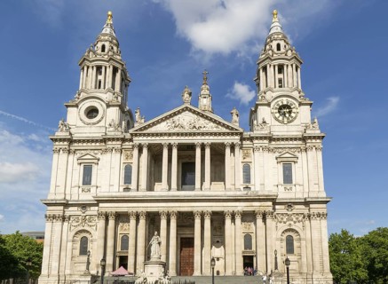 West frontage St Paul's cathedral church, City of London, London, England, UK architect Christopher