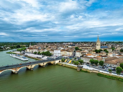 Libourne from a drone, Gironde, Nouvelle-Aquitaine, Saint-Emilion and Pomerol, Southwestern France