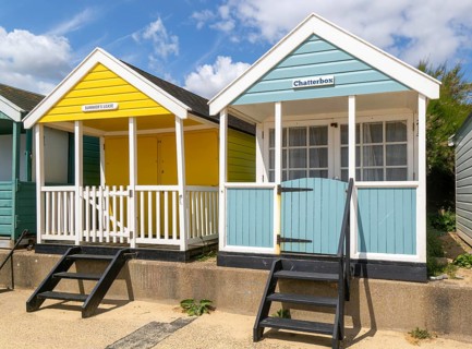 Seaside beach huts on the seafront at Southwold, Suffolk, England, UK