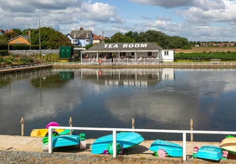 Boating Lake Tea Room building and Southwold, Suffolk, England, UK