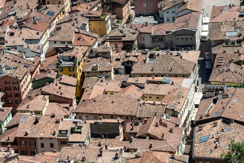 View of the rooftops of Riva del Garda, Italy, from the Bastione