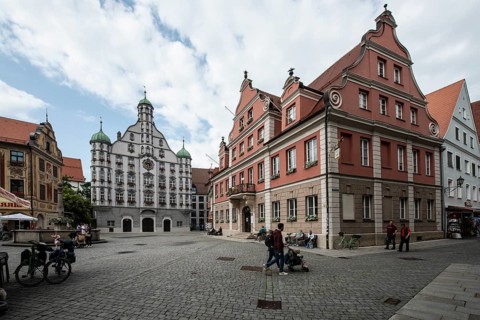 Memmingen, Merktplatz with town hall, Bavaria, Germany