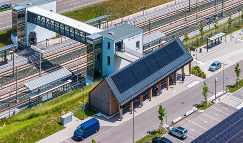 Largest charging park in the world at Merklingen Swabian Alb railway station. 259 covered stations