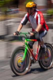 Man riding a bicycle, Photo with motion blur, City of Quito, Pichincha province, Ecuador, South