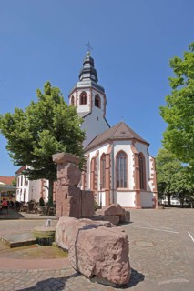 Romanesque St Martin's Church and Romanesque Fountain, Kirchplatz, Ettlingen, Black Forest,
