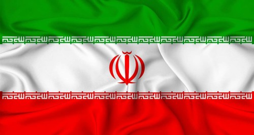 Realistic Iran flag waving. Close up of flag of Iran with cloth texture