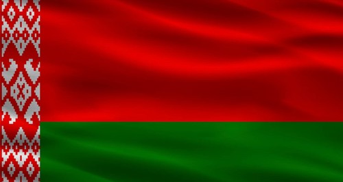 Belarusian flag with fabric texture. Realistic flag of Belarus waving