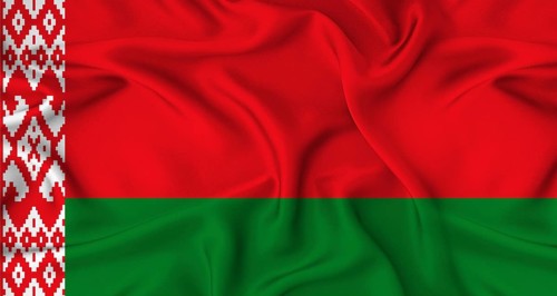 Realistic Belarus flag waving. Close up of flag of Belarus with cloth texture