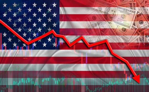 USA financial fall on economy market. USA financial crisis on economic graph