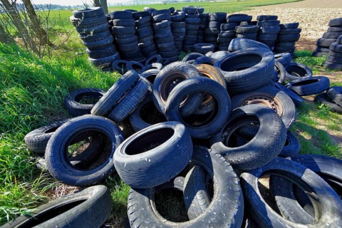 Old tyres in the landscape, car tyres