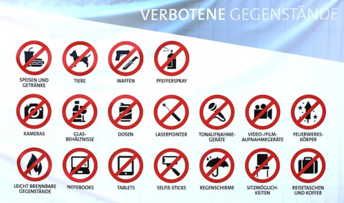Prohibited objects, prohibition signs at an open air concert