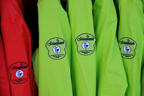 Weather jackets from the manufacturer Schietwetter in an outdoor shop in Husum, Schleswig Holstein,