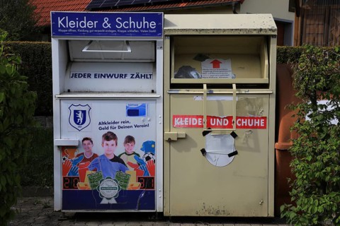 Used clothing collection, containers for clothes and shoes, recycling collection, used clothing