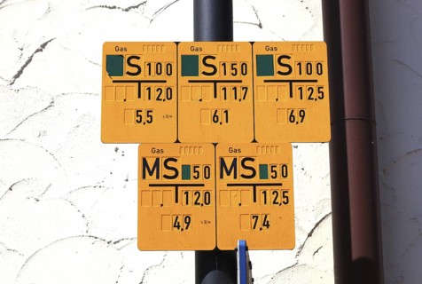 Signs indicating a long-distance gas pipeline, gas pipeline, shut-off device for the gas