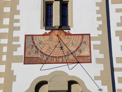 Sundial on the Grafeneckart, oldest part of the town hall, Würzburg, Lower Franconia, Bavaria,