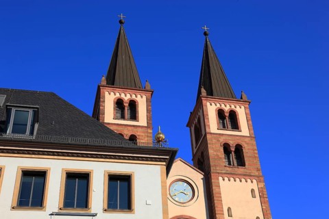 The towers of St Kilian's Cathedral, Würzburg, Lower Franconia, Bavaria, Germany