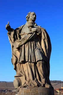 Carolus Borromäus statue, bridge saint on the Old Main Bridge in Würzburg, Lower Franconia,