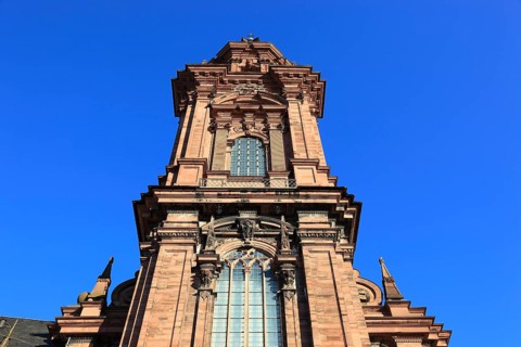 Tower of the new church. Today the building is used as an assembly hall and banqueting hall of the
