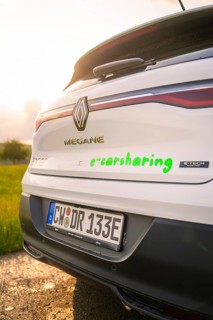 Close-up of the rear of a Renault with visible licence plate, Deer E- CarSharing, Renault Megane