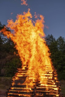 Magical summer night at the midsummer bonfire in Germany, Swabian Alb, Lenninger Tal