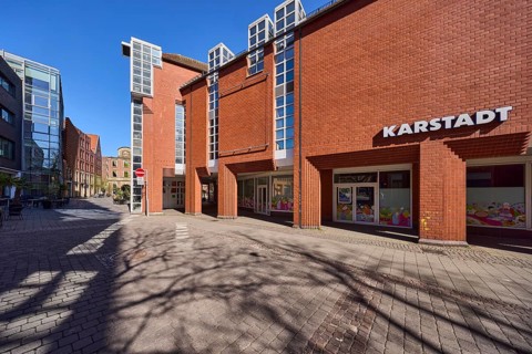 Karstadt Galeria Kaufhof, department stores', brick building, modern architecture, pedestrian zone,