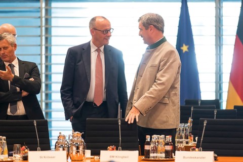 Federal Chancellor Friedrich Merz (l, CDU) and Markus Söder (CSU Chairman and Minister President of