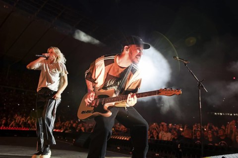 Emily Armstrong (singer) and Mike Shinoda (singer and bassist) from Linkin Park live on From Zero