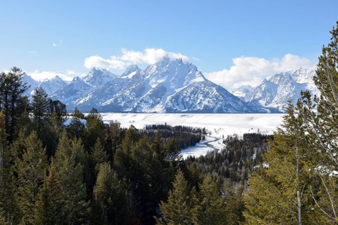 View over the Snake River... Teton Range (Rocky Mountains), impressive landscape, a river valley,