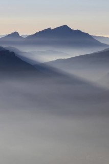 Mountain silhouettes... Alpine peaks and mountain ranges, Bavarian Alps, romantic view from