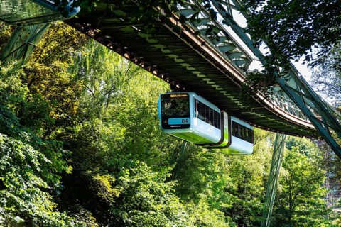 The Wuppertal suspension railway near the Wupperfeld stop in Wuppertal, Germany
