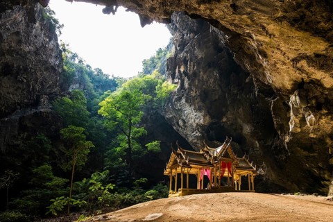 Temple in a stalactite cave, Phraya Nakhon Cave, Khao Sam Roi Yot National Park, Hua Hin, Prachuap