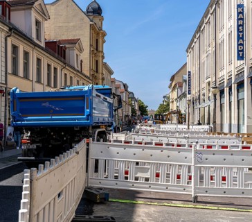 Roadworks in Brandenburger Straße, shopping street in Potsdam, Brandenburg, Germany