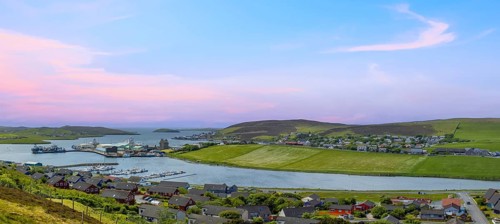Scotland, Shetland. Town of Scalloway on the west coast ofthe Mainland, a fishing port