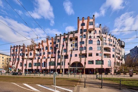 Green Citadel, architect Friedensreich Hundertwasser, modern architecture, street, pedestrian