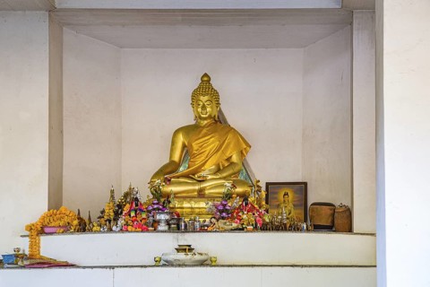 Buddah shrine at the Hall of Buddah Image on the campus of CRRU Shiangrai Rajabhat University in