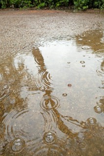 Rain puddle, rainwater, Ostseeallee, Baltic Sea, Baltic seaside resort, Kühlungsborn, Rostock