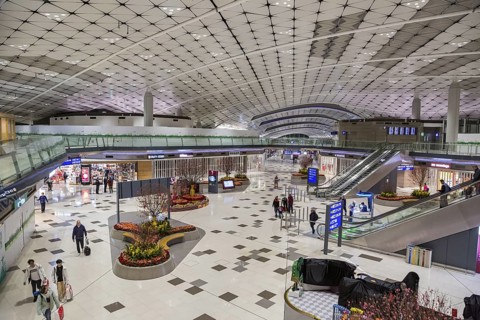 People mover inside of the Hong Kong International Airport in Hong Kong, China