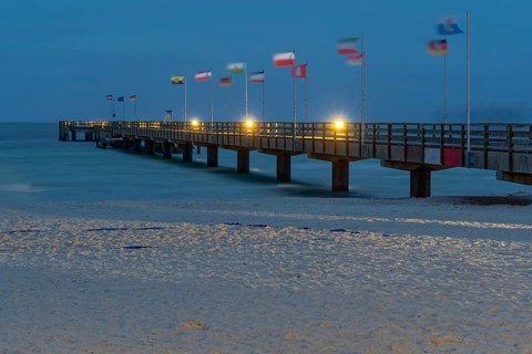 Pier illuminated Grossenbrode Baltic Sea Germany