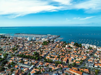 View of City and Marina in Arcachon from a drone, Arcachon, Gironde, France