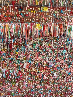 Stone wall with stick-on chewing gum, The Gum Wall, Seattle, Washington, USA, North America