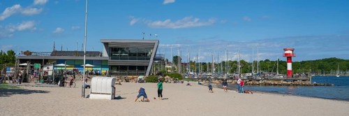 Baltic Sea information centre, sandy beach, lighthouse, Eckernförde, Baltic Sea,