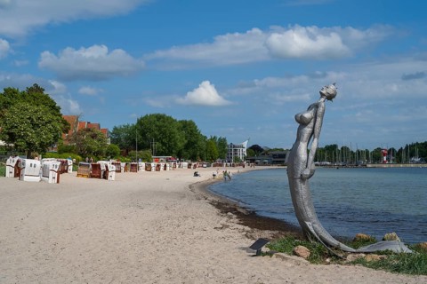 Beach chairs on the sandy beach, Kurstrand, Nixe by E. Kowalke, Eckernförde, Baltic Sea,
