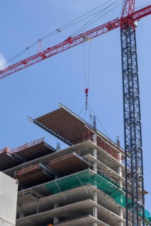 Detroit, Michigan - Construction of the 25-story JW Marriott Detroit Water Square hotel. The