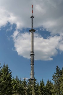 Telecommunications tower, radio transmitter on the Ochsenkopf, built in 1958, Bavarian Forest,