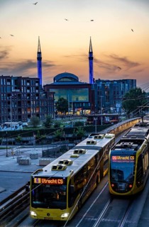 Utrecht city centre, Mosque Ulu Camii, Mosque at Utrecht Centraal station, trams, public transport