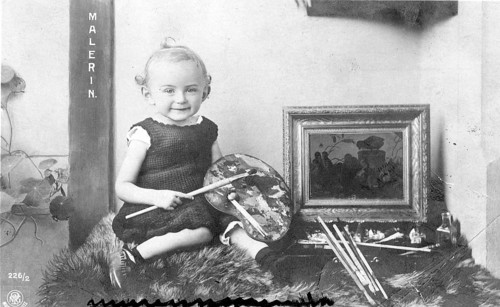 Painting, Painting, Art, Culture, Girl, Infant, Child, People, Single, Sitting, Landscape, 1910s, A
